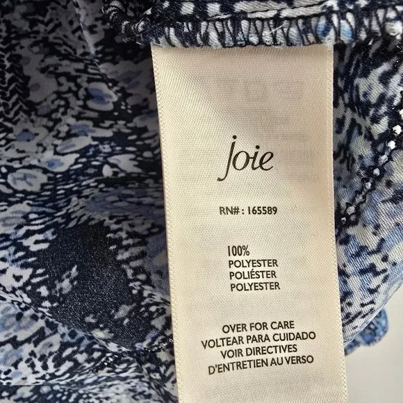 Joie Blouse Floral Print Tie V Neck Long Puff Sleeve Top Ruffle Blue XS - Picture 10 of 11